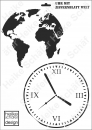 Schablone-Stencil A3 074-5017 Uhr mit Ziffernblatt Welt